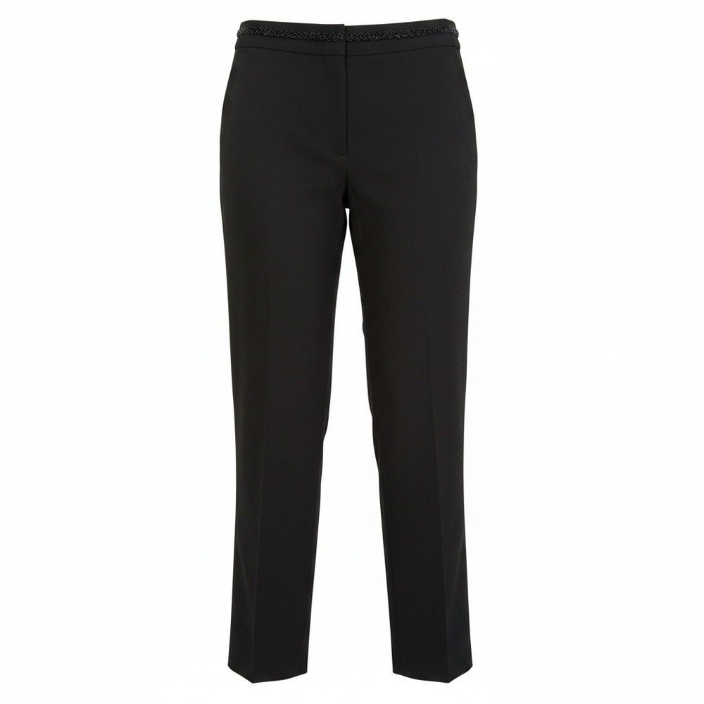 Apostrophe Dress Pants Women Size 4 Black Straight Leg Stretch Beaded Waist Zip